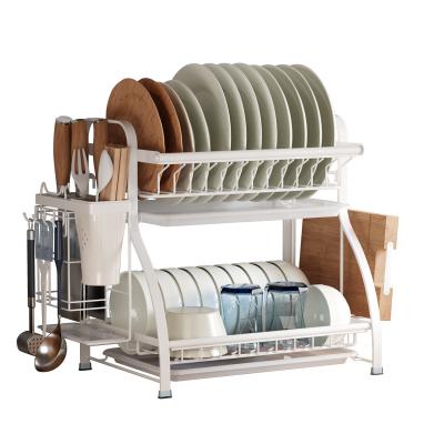 China Wholesale Stocked Carbon Steel Dish Drying Rack For Countertop With Cutlery Accessories for sale