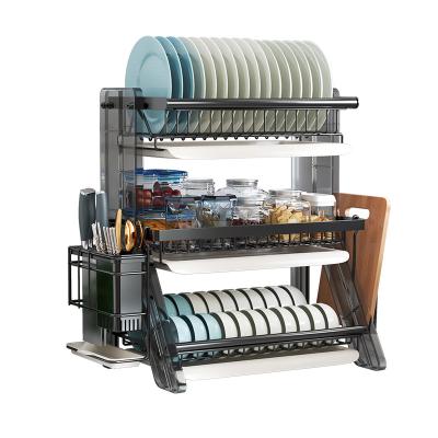 China Stocked Stainless Steel Double Layer Cheap Large Multifunction Dish Drying Rack With Drainage for sale