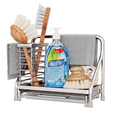 China LIVOD Sponge Holder Stainless Steel Kitchen Soap Brush Sink Cart Organizer With Expandable Shelf Viable Washcloth Holder, Silver for sale