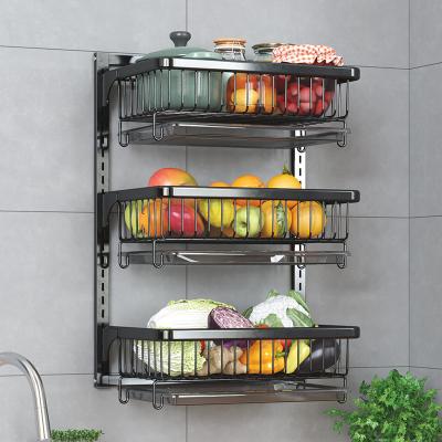 China Wholesale Modern Wall Hanging Kitchen Storage Rack, Multi-Layer Storage Basket, Stainless Steel Fruit and Vegetable Basket Rack, 3-Tier for sale