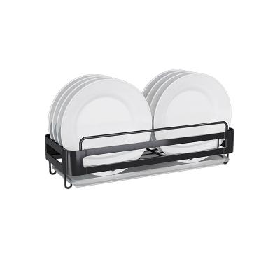 China Wholesale Modern Wall Hanging Storage Rack Dish Rack, Stainless Steel Storage Frame, Kitchen Desk Storage, Black for sale