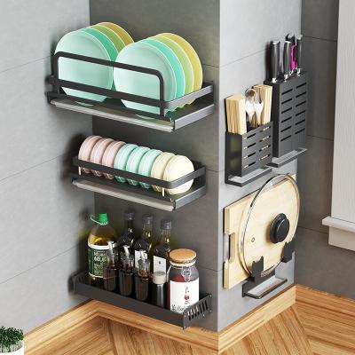 China Viable Wholesale Aluminum Wall Mounted Spice Rack Kitchen Storage Organizer Hanging Racks For Knife Jar Lid Seasoning Dish Tableware for sale