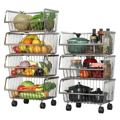 China Factory Wholesale 304 Stainless Steel Multi-Layer Kitchen Shelf Houseware Viable Storage Basket With Fruit And Vegetable Basket Shelf for sale