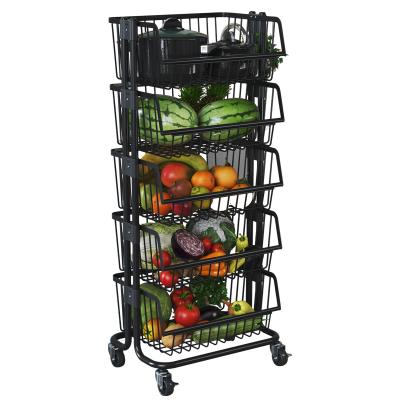 China Modern Wholesale Metal Rolling Storage Bin Metal Product Fruit Vegetable Cart Multifunctional Serving Carts For Kitchen Living Room for sale