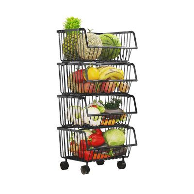 China Wholesale Modern Fruit Storage Basket with Casters, Stackable Rolling Fruit Basket, for Kitchen Bathroom Laundry Room, Black for sale