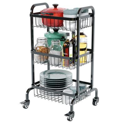 China Modern wholesale stainless steel vegetable and fruit basket, multi-layer thick with wheels, can be kitchen trolley for sale