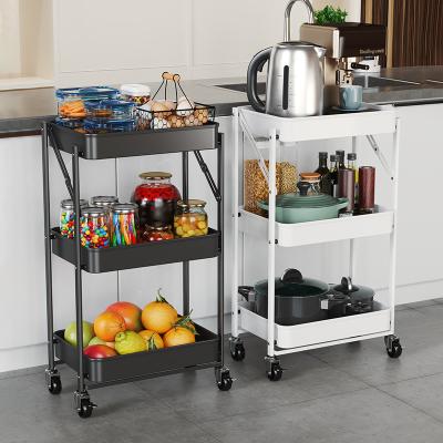 China Wholesale Modern 3-Tier Folding Mobile Storage Rolling Utility Cart Organizer, and No Need to Install, for Kitchen, Bathroom, Office (White) for sale