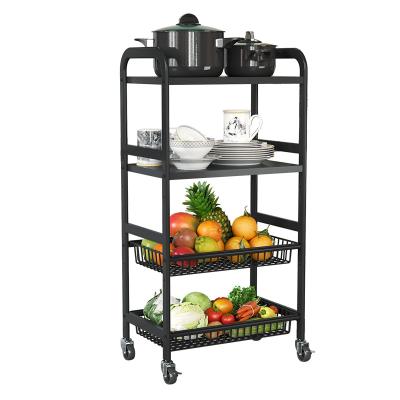 China Wholesale 4-Tier Modern Multifunctional Cart Kitchen Storage Serving Cart, Detachable Mobile Kitchen Cart for Home, Black for sale