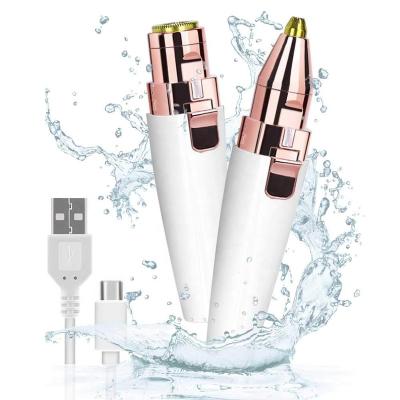 China New Arrival USB Rechargeable Fashional Eyebrow Trimmer 2 in 1 Mini Electric Women Eyebrow Trimmer Facial Hair Removal Razor with Built-in LED Light for sale