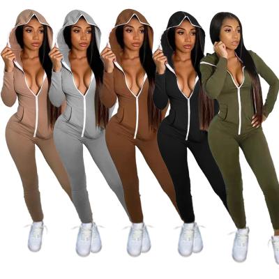 China Autumn New Solid Color Daily Use Zipper Design Long Sleeve Fitness Hoodie Women Sports Overalls 2021 for sale