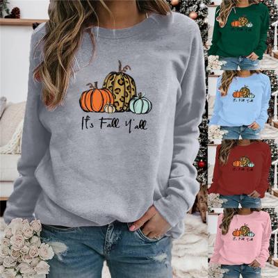 China New Halloween Amazon Pumpkin Print Female Round Neck Breathable Long Sleeve Women's Sweater Women Sweater Costume Pumpkin Halloween Top for sale