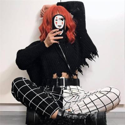 China Breathable Women Contrast Color Plaid Pattern Black And White Overall Long Pants for sale