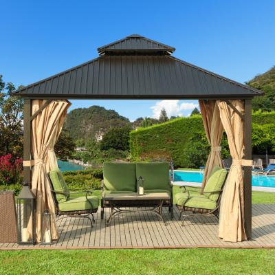 China Easily Assembled Solid Aluminum Outdoor Modern Part Galvanized Roof 3.65*3.65M Luxury Aluminum Hardtop Metal Roof Gazebos Garden Gazebos for sale