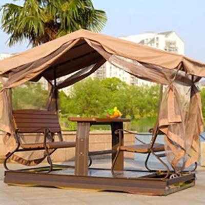 China Super Comfortable Luxury 4 Seat Patio Dining Hanging Chair With Outdoor Canopy Curtain And Table Swing for sale