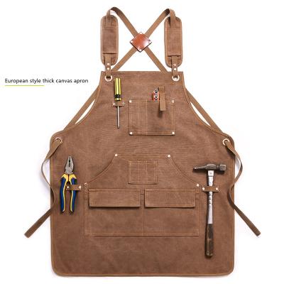 China Leather Strap Washed Cotton Canvas Comfortable Work Tool Kitchen Unisex Custom Functional Back/Lightweight Cooking Baking Chef Apron for sale