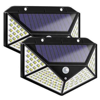 China 4 100LED Outdoor Waterproof Garden Staircase Backyard IP67 Sides Lighting Wall Lamp Solar Powered Motion Sensor LED Solar Light for sale