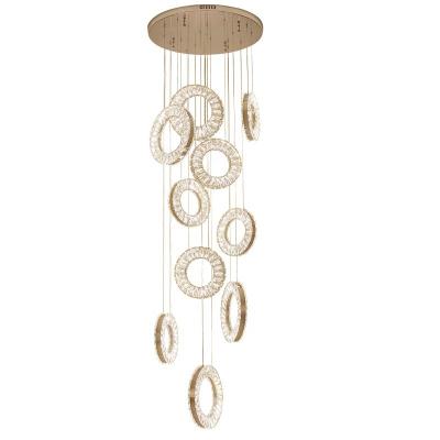 China Modern Crystal Chandelier Lamp For Staircase Villa Rose Gold Stainless Steel Modern Crystal Pendant Light for sale