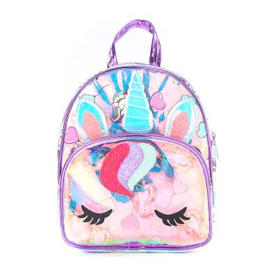 China Cartoon Print Customize Cute Unicorn Laser PVC Holographic Backpack Wholesale For Student School Bags For Kids Girl Travel Rucksack for sale