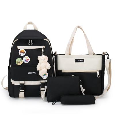 China 2021wholesale large capacity canvas cartoon printing Korean campus leisure women's backpack 4 soft version women's backpack pcs/set for sale