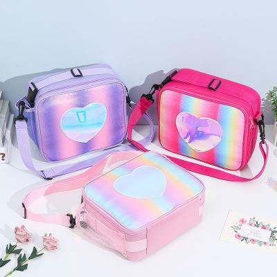 China Popular Lovely Laser Outdoor Portable Lunch Bags Children Picnic Shoulder Cooler Glitter Handbag For Girls for sale