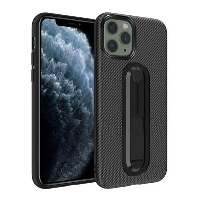 China Newest Shockproof Hidden Kickstand Design For Iphone 11 pro Max Carbon Fiber Phone Case 6.5 shockproof for sale