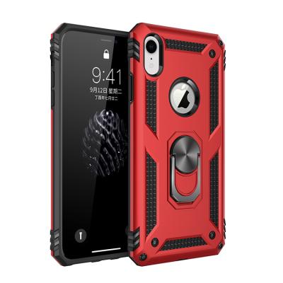 China 2019 New Products Pc+Tpu 2 In 1 Slim Armor Phone Cover Case Handle IP XR With Metal Ring Holder For Iphone Xr for sale