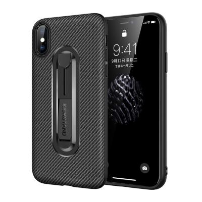 China 2019 Hot Sale Carbon Fiber Hybrid Phone Case Shockproof With Soft TPU Hidden Kickstand For Iphone X/Xs for sale