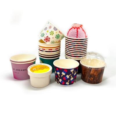 China Factory Customization Biodegradable Dessert Paper Bowl Ice Cream Paper Cup With Lid for sale