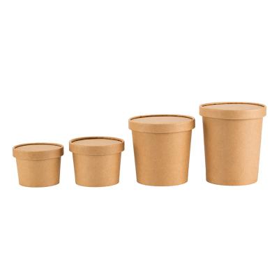 China Recycled Materials Customized Printing Disposable Kraft Paper Hot / Cold Soup Cups With Lids Food Packaging for sale