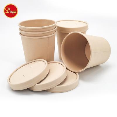 China Recycled Bamboo Materials Fiber Paper Soup Tub Food Container Disposable Cups With Lid for sale