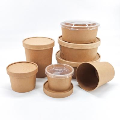 China Cheap Hot Sale Food Grade Kraft Paper Salad Bowl Biodegradable Paper Cup for sale