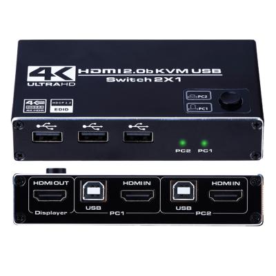 China Aluminum Alloy HDMI 2.0b KVM USB Switch 2 Port, 2 Computer Share One Monitor 2x1, Ultra HD 4K@60Hz, HDCP 2.2 for sale