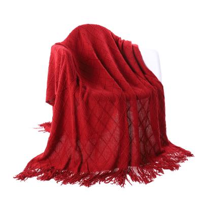 China Hot Selling Tassel Blanket Anti-static Throw Sofa Pure Color Knitted Baby Photography Blanket for sale