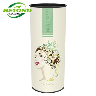 China Customized High Quality Recycled Materials Cylinder Paper Tube Round Tea Packaging Box With Metal Lid For Tea for sale