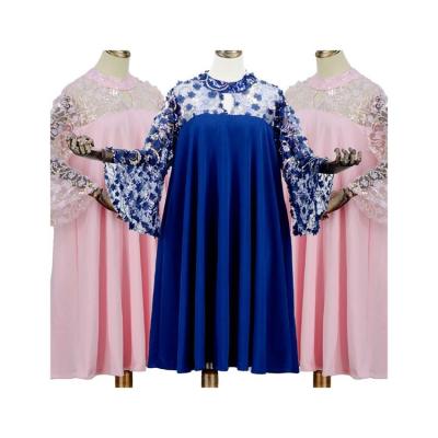 China Plus Size 2021 New Design Polyester Long Sleeve Ruffled Tulle 100% Knitted Neckline Ruffled Dress Dress for sale