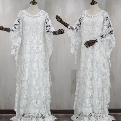 China New Classic Style Women African Dashiki Guipure Guipure 100% Polyester Rope Lace Up Abaya Loose Long Dress Boubou With Inner for sale