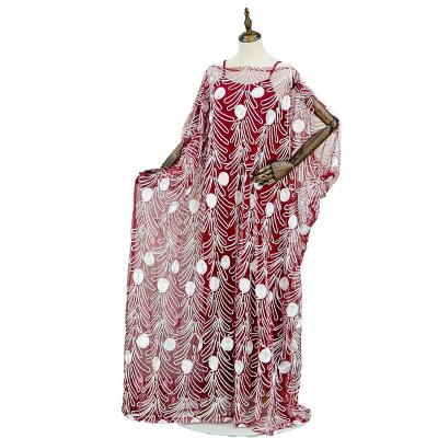 China Fashionable 100% Polyester 5534# Sheen Embroidery Tulle Lace Abaya African Clothing Plus Size Dresses With Inner For Women for sale