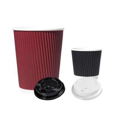 China Wholesale 6oz 7oz 8oz 12oz 16oz Disposable Custom Printed Ripple Disposable Corrugated Wall Milk Hot Paper Coffee Cup With Lids And Sleeve for sale