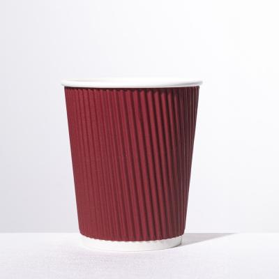 China Wholesale Custom Disposable 6oz 7oz 8oz 12oz 16oz Printed Disposable Ripple Milk Coffee Corrugated Paper Cup With Lids for sale