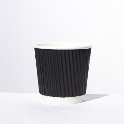 China Disposable Wholesale 7/8/12/16oz Custom Printed Ripple Disposable Corrugated Black Paper Coffee Cup With Lids for sale