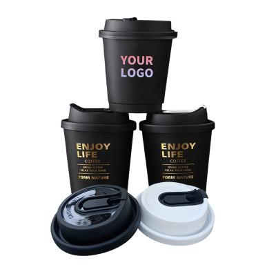 China Factory Price 100% Logo Pure Black Paper Cups Disposable Custom Sleeves With Lids Double Wall Disposable Hot Coffee Cup For Coffee for sale