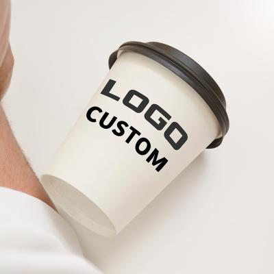 China Factory Price 100% Disposable Paper Coffee Cup Custom Printed Sleeves LOGO Disposable Hot Drink Iced Packing With Lids for sale