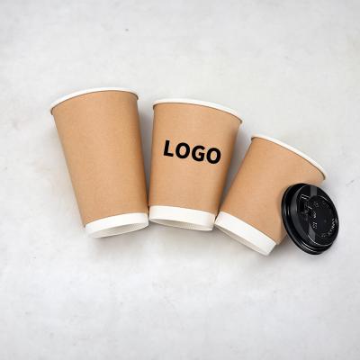 China Disposable Factory Wholesale Custom Printed LOGO Hot Beverage Disposable White Paper Coffee Cup With Black Dome Lid And Kraft Sleeve Combo for sale