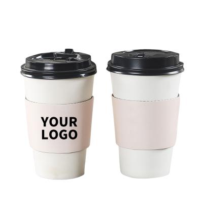 China Disposable Wholesale Custom Printed LOGO Branded Plain Insulated Disposable Black Hot Drink Iced Kraft Paper Coffee Cup Sleeves With Lids for sale