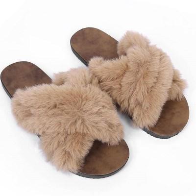 China CUSHIONING Fashion Ladies Plush Indoor House Shoes Fur Slippers Women for sale