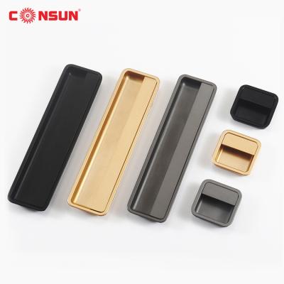 China Consun Metal Gold Zinc Alloy Black Furniture Hidden Drawer Hardware Hidden Sideboard Pull Handles for sale