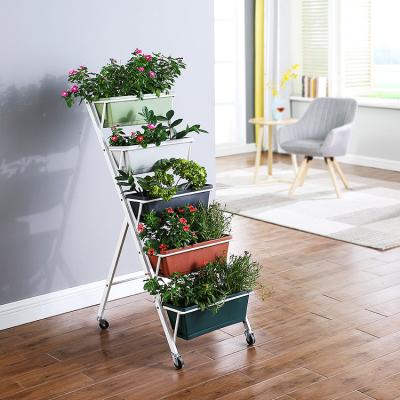 China 5 Containers Jiahe Movable Balcony Patio Planters Steel Frame Indoor Outdoor Plastic Box Raised Garden Bed Planters For Indoor Plants for sale