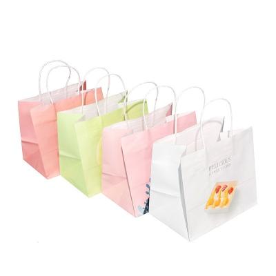 China Recyclable Custom Printed Your Own Logo Wholesale Gift Food Grocery Brown White Handle Kraft Paper Bags for sale