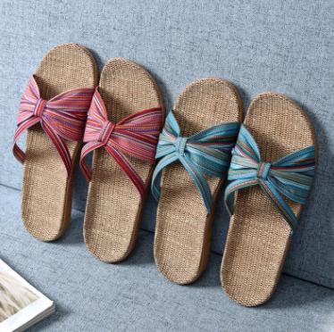 China New Breathable Summer Linen Slippers Indoor Home Slipper Lovely Slip-proof Breathable Women Slippers for sale