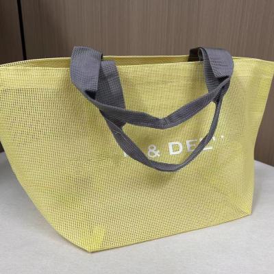 China Gepersonaliseerde Logo Mesh Bags Herbruikbare Nylon Wire Mesh Shopping Tote Bag Mesh Beach Bag Te koop